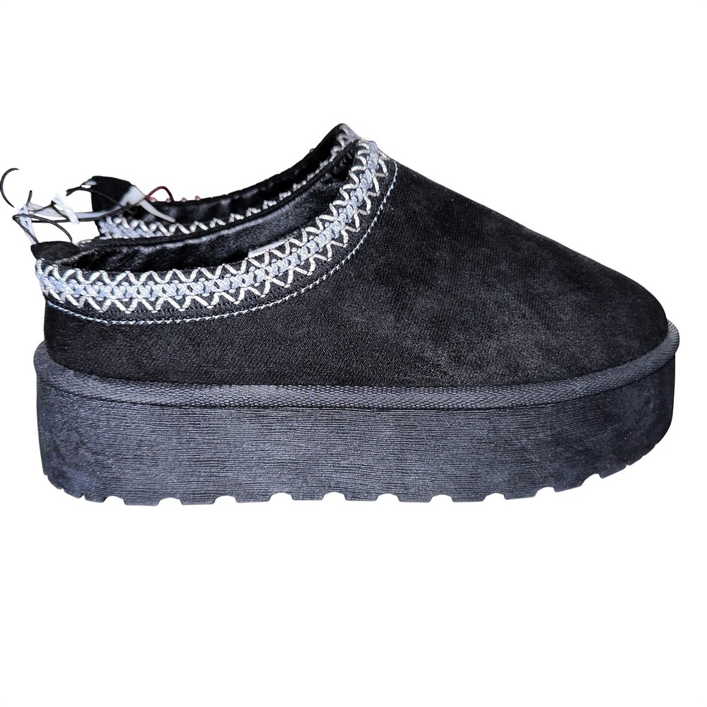 Olivia & Kate New York Stormy Black Platform Slippers Faux Fur Lined Size 10 NEW